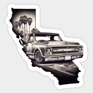 California Dreamin' - Chevy C10 Lowrider Double Exposure Sketch Sticker